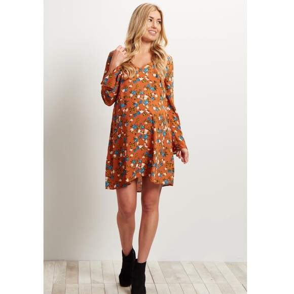 Pinkblush Dresses & Skirts - Pinkblush Rust Floral Printed V-Neck Chiffon Maternity Dress NWT Size Medium